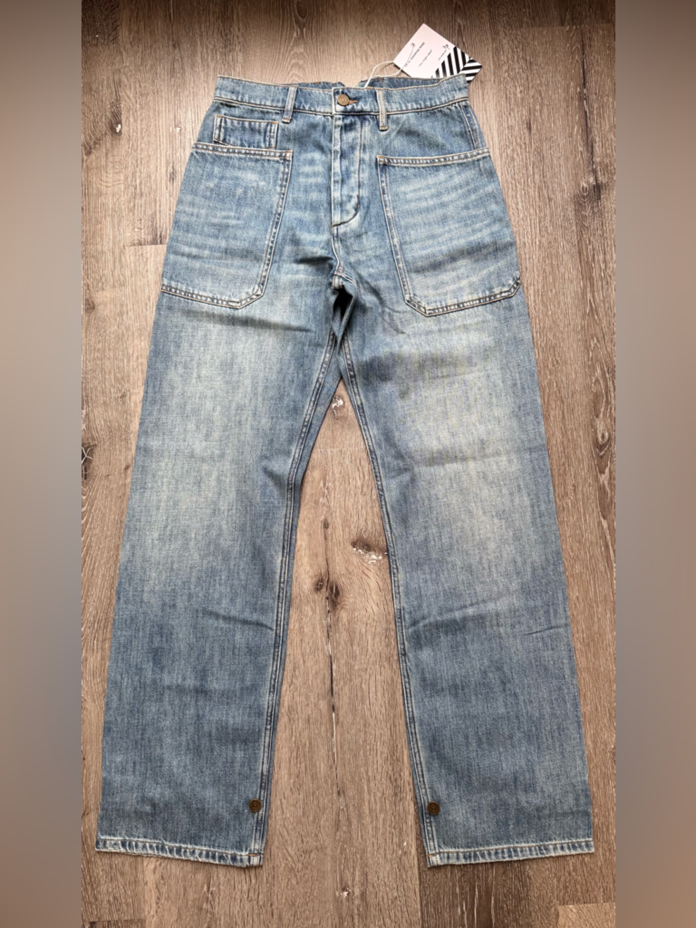 Sr Sandrine Rose Light Wash Jeans Tie Back Waist Straight Leg High Rise 31 Nwt